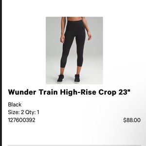 Wunder Train High Rise Crop 23” Lululemon